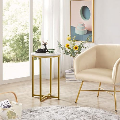 Yaheetech Round End Table Set of 2, 16 in Faux Marble Accent Table, Modern Side Table with Marble Top and Metal Frame, Coffee Table Telephone Table for Living Room/Small Space, Gold - color: Gold
