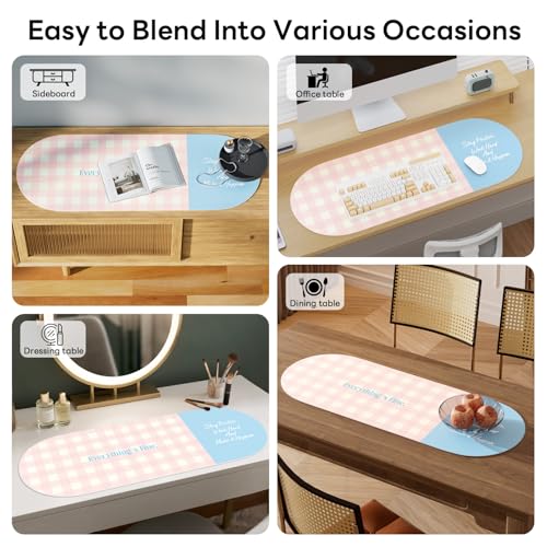 Checkered Pattern Desk Pad Protector, 35.5 x 13'' Aesthetic Mouse Mat for Desktop, Waterproof PU Leathe Non-Slip Desk Writing Pad for Office and Home, Light Pink and Blue - color: Light Pink and Blue