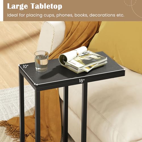 Giantex C Shaped End Table, Small Side Table for Sofa, Couch Table that Slide Under with Metal Frame, Industrial TV Tray Table for Small Spaces, C Table for Living Room Bedroom (2, Black) - color: Black
