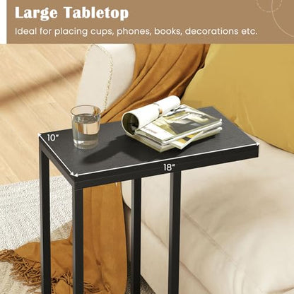 Giantex C Shaped End Table, Small Side Table for Sofa, Couch Table that Slide Under with Metal Frame, Industrial TV Tray Table for Small Spaces, C Table for Living Room Bedroom (2, Black) - color: Black