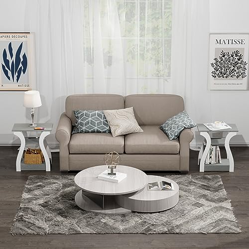 FROMJBEST End Tables Living Room, Grey End Table with Charging Station | Side Table Living Room, with USB Ports and Outlets, Nightstand for Bedroom, 3-Tier Storage Shelf, Bedside Table - color: Grey