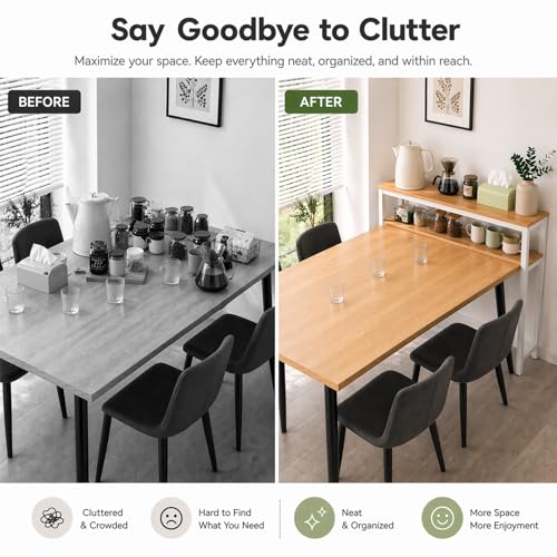 2-Tier Dining Table Side Rack, Narrow Kitchen Table Extension Shelf for Small Dining Table, Space Saving Storage Organizer for Small Kitchen Table for 2/4