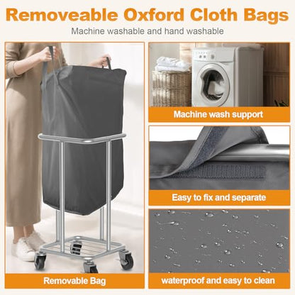 Hodonas 115L Laundry Basket with Wheels, 30 Gal. Rolling Laundry Hamper, Removable and Machine Washable Liner, Steel Frame, Tall Laundry Cart for Laundry Room, Bedroom, Bathroom, Dorm Storage -Gray - color: Gray