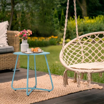 danpinera Outdoor Side Tables with Flower Cut Outs, Weather Resistant Steel Patio Side Table, Small Round Outdoor End Table Metal Side Table for Patio Yard Balcony Garden Blue - color: Blue