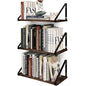 BAMEOS Floating Shelves Rustic Wood Wall Shelf, Small Bookshelf for Living Room, Office, Bedroom, with Metal Bracket - style: 3 pack Carbonized 16"W 8"D