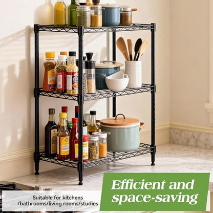 3 Tier Heavy Duty Metal Wire Rack 23.15x13.11x29.92 Inch | Height Adjustable Wire Shelf Structure,High Load Bearing Metal Bracket,Ideal for Kitchen Food Storage and Garage - size: 3 Tier