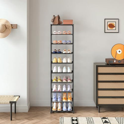Autonomier 10 Tier Tall Shoe Rack, Narrow Lightweight Shoe Shelf, Compact Vertical Shoe Stand, Small Space Saving for Closet Floor, Dorm Storage Organizer, Front Door Entrance, Entryway