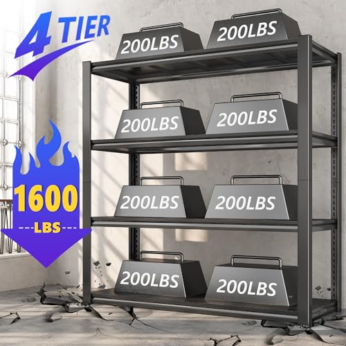 Raybee 40" W Garage Shelving, Storage Shelves 56.9" H, Metal Shelving Heavy Duty Load 1600LBS, Adjustable Metal Shelves for Storage Pantry Kitchen 40" W x 19.1" D x 56.9" H - size: 19.1"D x 40"W x 56.9"H,Black
