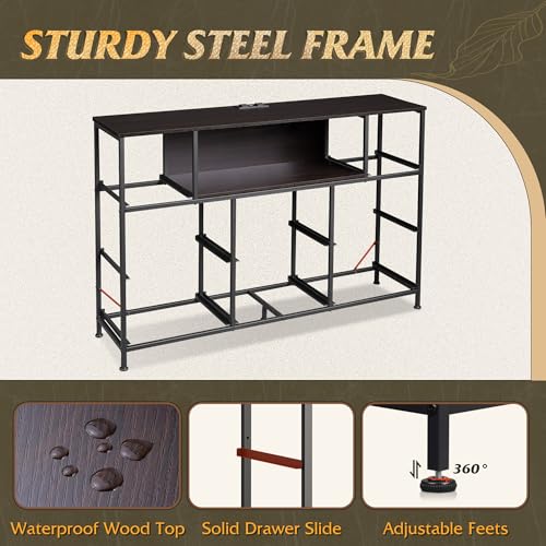WLIVE Grey Dresser TV Stand for 45, 50, 55 inch TV, Entertainment Center with LED Lights & Charging Station, Chest of Drawers with 8 Fabric Drawers and Open Storage Shelves for Living Room, Hallway - color: Dark Gray