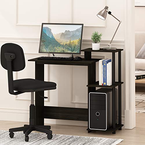 Furinno Efficient 29-Inch Black Computer Desk with Side Shelves, Gaming Desk with 3 Open Shelves, Home Office Desk, for Home Office, Study Room, Dorm, Bedroom, Black Espresso - color: Black Espresso/Black, size: 28.6-in with 3 Side Shelves