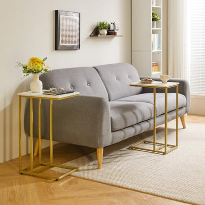Aibiju Small Side Tables C Shaped, End Table, Small Table Stand for Living Room Bedroom, Little Bedside Table Faux Marble+Gold YD-TM051G - color: Marble Grain Tabletop+gold Legs