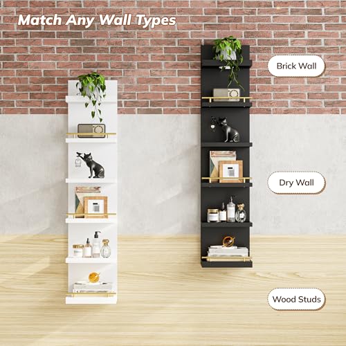 REIBII 6 Tier Wall Shelf Unit, Black Lack Shelf, Vanity Floating Shelves with LED Light, Versatile Floating Shelves for Bedroom, Living Room, Office - color: Black, size: 6 Tier (1-Pack)