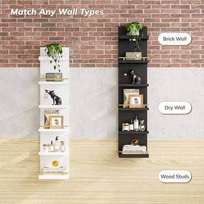 REIBII 6 Tier Wall Shelf Unit, Black Lack Shelf, Vanity Floating Shelves with LED Light, Versatile Floating Shelves for Bedroom, Living Room, Office - color: Black, size: 6 Tier (1-Pack)