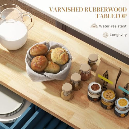 HOMCOM Kitchen Island Cart with Solid Wood Top, 44" Mobile Kitchen Island Table on Wheels with Storage Cabinets, 2 Drawers, Adjustable Shelves, Spice Rack & Towel Bar for Dining Room, Turquoise - color: Turquoise