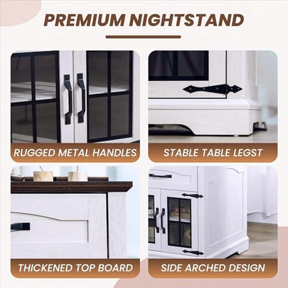 23.6" W Farmhouse End Table with Hidden Charging Station,Farmhouse Side Table with Drawer for Sofa Couch or Bedside, Rustic Nightstand with Storage for Living Room, Bedroom (Off White)