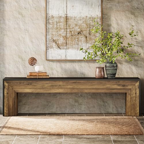 Tribesigns 71" Extra Long Entryway Bench, Farmhouse Bed Bench (Black&Brown) | Modern Wooden Shoe Bench Indoor Seating with Layered Design for Hallway, Bedroom, Living Room, Sofa Back, Dining Room - color: Black & Brown
