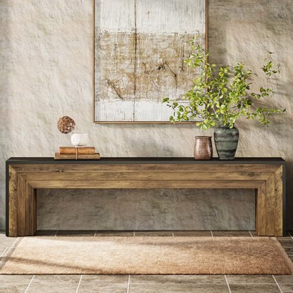Tribesigns 71" Extra Long Entryway Bench, Farmhouse Bed Bench (Black&Brown) | Modern Wooden Shoe Bench Indoor Seating with Layered Design for Hallway, Bedroom, Living Room, Sofa Back, Dining Room - color: Black & Brown