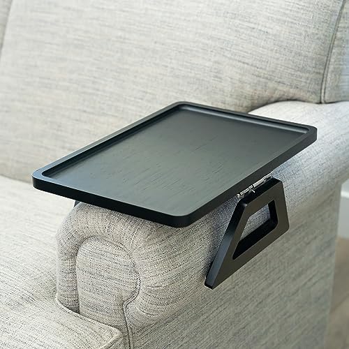 Shamrock Home Bamboo Trayble Couch Arm Table, Clip On Tray Sofa Table for Couches. Sofa Arm Tray for TV Dinners, Remotes, Drinks, Snacks and Small Spaces - 15.75 x 11inch, Black - color: Black, size: Large 15.75 x 11", style: Bamboo Rectangular