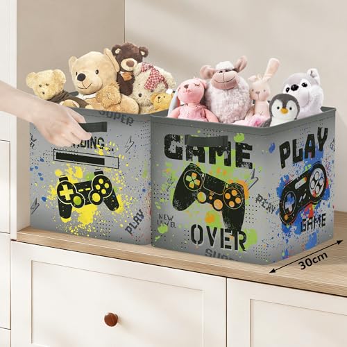 Clastyle Video Game Kid Storage Cube Organizer Set Black Gamepad Closet Clothes Cube Storage Bin Nursery Toddler Toy Box Chest Girl Boy Book Shelf Basket,Graffiti,11.8x11.8x11.8 in - color: Graffiti