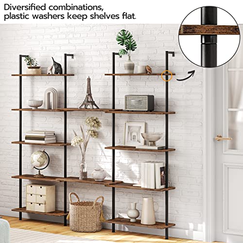HOOBRO DIY Ladder Shelf, 6-Tier Wall Mounted Bookshelf, Office Vertical Bookcase, Wooden Storage Shelves for Home Office, Bedroom, Rustic Brown and Black BF65CJ01 - color: Rustic Brown and Black
