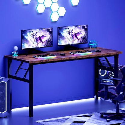 Need Office Computer Desk - 54.3L Sturdy and Heavy Duty Folding Laptop Table,Writing Table/Home Office Desk/Sewing Table,No Assembly Required (Rustic Brown & Black Frame) - color: Rustic Brown & Black Frame, size: 54.3inch