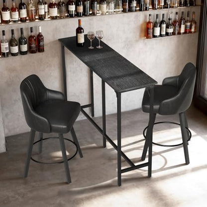 VINGLI 55 Inch Bar Table, Rectangular Counter Height Home Pub Table, Black | High Top, Multi-Scene Use for Kitchen Dining Living Room Sofa Entryway, Wooden Tabletop & Metal Base, Easy to Install - color: Black, size: 55"L