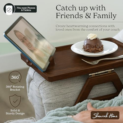 Shamrock Home Bamboo Couch Arm Table with Device Holder, Clip On Tray. for TV Dinners, Remotes, Drinks, Snacks and Small Spaces (Rectangular with Device Holder, Brown, Regular 13.75 x 9.5) - color: Brown, size: Regular 13.75 x 9.5", style: Bamboo Rectangu