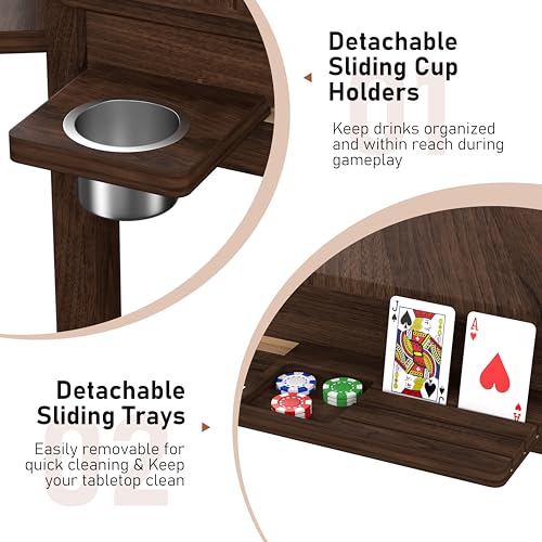 Yardenaler Board Game Table with Removable Table Top, Gaming & Dining Table for 4 to 6 Players,Includes Leatherette Play Mat, Detachable Sliding Cup Holders & Detachable Sliding Trays - size: 31.1” L x 31.1” W x 30.1” H