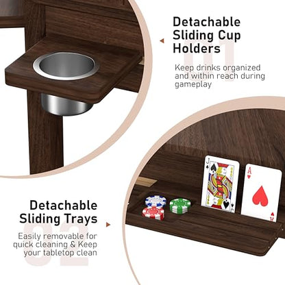 Yardenaler Board Game Table with Removable Table Top, Gaming & Dining Table for 4 to 6 Players,Includes Leatherette Play Mat, Detachable Sliding Cup Holders & Detachable Sliding Trays - size: 31.1” L x 31.1” W x 30.1” H