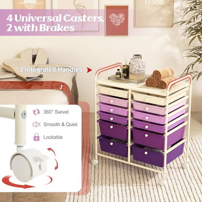DREAMADE Rolling Cart with Storage Drawers, Utility Cart w/Removable Plastic Drawers, Lockable Wheels, Art Cart for Classroom Organization Art Supplies Office Scrapbook (12 Drawers, Purple Gradient) - color: Gradient Purple, style: 12 Drawers