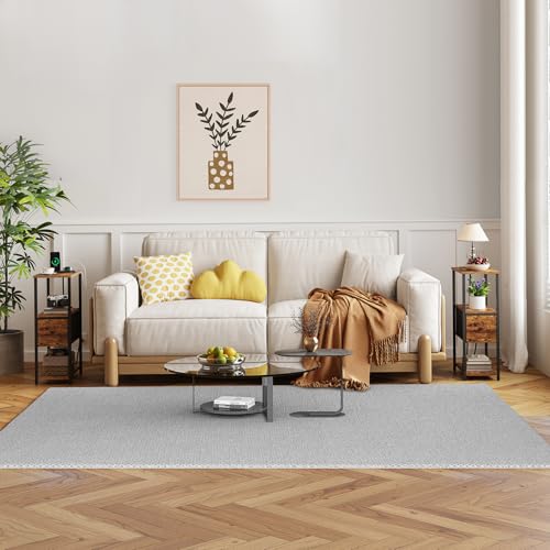 TUTOTAK Set of 2 Small Narrow End Table with Charging Station, Side Table with Outlets, Nightstand with Cloth Drawer, Couch Table, for Living Room, Bedroom, Bedside, Brown TB01BB058 - color: Brown, style: 1 Drawer & Plug