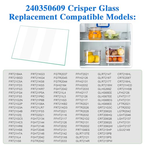 240350609 Glass Shelf Replacement Compatible with Frigidaire Kenmore Refrigerator – Crisper Pan Insert Replacement Parts for LFHT2131QE1, FFHT2131QS6, AP2115929 - color: 240350609