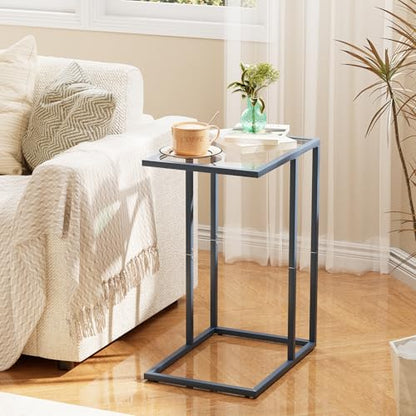 Easy Paws C Table End Table Set of 2, Glass Couch Side Table, Tempered Glass Snack Table with Metal Frame, TV Tray Table for Small Space, Sofa Couch Side Tableand Bed Side Table(Blue) - color: Blue