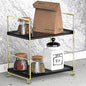 2-Tier Kitchen Spice Rack - Freestanding Stackable Organizer Shelf - Bathroom & Cosmetic Organizer - Square Standing Rack (Golden&Black) - color: Golden