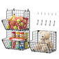 X-cosrack Metal Wire Basket Wall Mount, 3 Tier Wall Storage Organizer with 5 S Hooks, Kitchen Fruits and Vegetables Bin Toys Organizer Hanging Basket Black (S (10.83" L x 10.63" W x 30" H))
