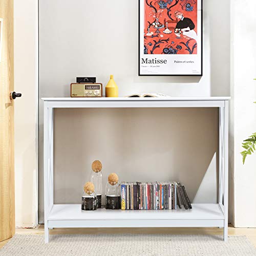 Julimoon Console Table with Storage Shelf, Narrow Accent Table X Form Frame, 2-Tier Sofa Side Table for Living Room/Bedroom/Entryway/Hallway, Easy Assembly, 39.5’’X12’’X31.5’’ (White) - color: White