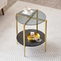 LumFurn Round Glass End Table, Mid-Century Modern Design Sofa Table for Living Room, D18 x H23 in, 2-Tier Structure, Grey Glass Top and Black Marble Shelf, Sleek Conical Legs with Gold Finish Frame - color: Grey & Black Marble, size: D18" Round End Table