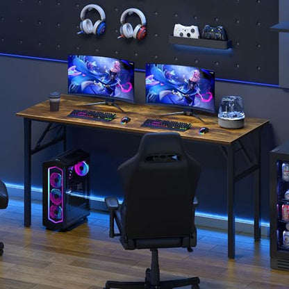 Need Home Office Desk Large Computer Desk 60 inch Sturdy Table Foldable Desk Gaming Computer Table No Assembly Required, Rustic Brown&Black Frame AC5FB(152.4 * 60) - color: Rustic Brown & Black Frame, size: 60 inch
