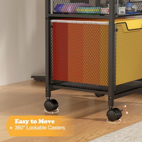 Rolling File Cabinet Cart, Printer Stand with Storage Drawer, Mobile Filing Cabinet on Lockable Wheel, Printer Cart with Hanging File Folder Organizer Beside Under Desk for Office Home(Patent Pending) - color: Black