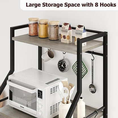 Patikuin 60cm Compact Kitchen Bakers Rack, 4-Tier Double-Frame Microwave Stand with Storage Shelves, Sturdy 20mm Square Tube & PB Board Construction, Black & Gray Freestanding Appliance Organizer
