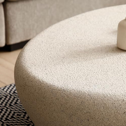 43.3" Faux Stone Coffee Table Modern Unique Coffee Table Oval Center Tables Round Edge Design Fiberglass Oval Accent Tables for Living Room Office Apartment No Assembly, Cream White - color: Fiberglass Oval-cream White