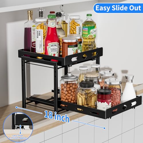 Pull Out Spice Rack Organizer for Cabinet, 2 Tier Cabinet Spice Rack Organizer, Height Adjustable Vertical Spice Rack for Cabinet, Kitchen, Pantry, Cupboard (11.9''Wx10.8''Dx9.2''H, Metal Black) - size: 11.9''Wx10.8''Dx9.2''H,2 Tier