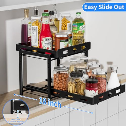 Pull Out Spice Rack Organizer for Cabinet, 2 Tier Cabinet Spice Rack Organizer, Height Adjustable Vertical Spice Rack for Cabinet, Kitchen, Pantry, Cupboard (11.9''Wx10.8''Dx9.2''H, Metal Black) - size: 11.9''Wx10.8''Dx9.2''H,2 Tier