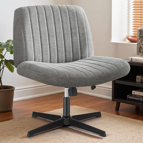 OLIXIS Criss Cross Chairs, Vanity Chair, Home Office Desk | Armless Wide Seat, Height Adjustable, Comfy Fabric, Bedroom, Study, Computer Task, Grey No Wheel - color: Grey No Wheel