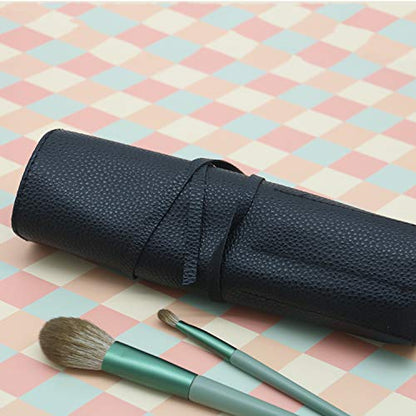 Bird&Fish Makeup Brush Case Travel, makeup brush case roll up,brush holder makeup,Holder Organizer Brushes Pouch Cosmetic Bag for Travel，Rolling Bag Storage Case PU Leather - color: Black