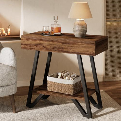 Tribesigns Metal End Side Table for Living Room, 2-Tier Narrow Couch Side Table with Storage Shelves, Small Bedside Nightstand for Bedroom, Small Spaces, Natural(Set of 2)