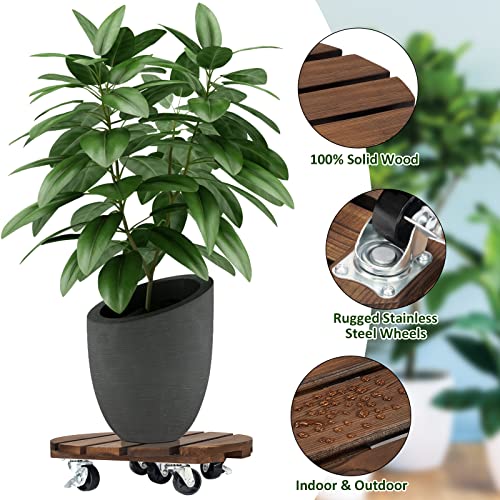 Yangbaga 2pack Plant Caddy 12’’Wood Duty Rolling Plant Stand with 2 360° Lockable Caster Wheels,Indoor Outdoor on Roller Patio/Flower Pot/Succulent Pots | Wood Heavy Duty 360° Rotated Plant Stand - Indoor Outdoor on Roller Patio/Flower Pot/Succulent Pots