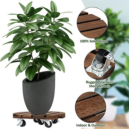 Yangbaga 2pack Plant Caddy 12’’Wood Duty Rolling Plant Stand with 2 360° Lockable Caster Wheels,Indoor Outdoor on Roller Patio/Flower Pot/Succulent Pots | Wood Heavy Duty 360° Rotated Plant Stand - Indoor Outdoor on Roller Patio/Flower Pot/Succulent Pots
