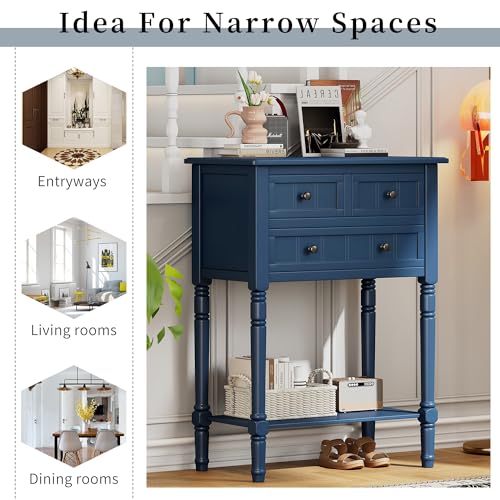 24'' Entryway Table, Small Console Table with Storage Drawers and Shelf, Hallway Table for Entryway Hallway Foyer, Farmhouse Solid Wood Frame (Dark Blue) - color: Dark Blue