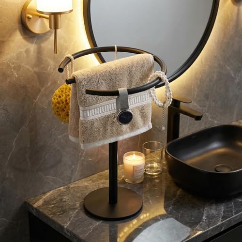 Stainless Steel Matte Black Hand Towel Stand, 13 Inch | Freestanding Countertop, For Bathroom Vanity Kitchen, Holds 2 Towels, Rust-Resistant, Easy Install - color: Matte Black
